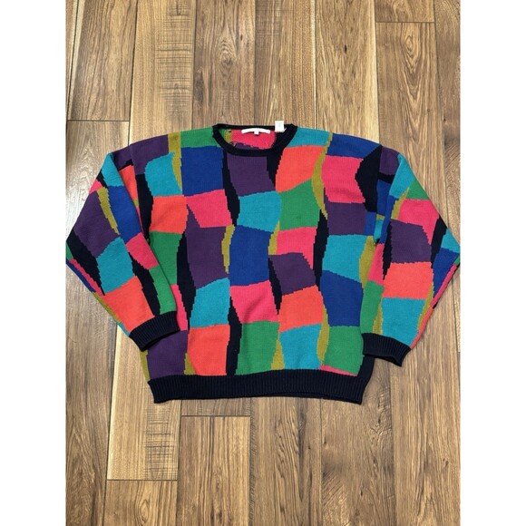 Perry Ellis Other - VTG 90s PERRY ELLIS ABSTRACT RAINBOW COTTON KNIT SWEATER SIZE-L COOGI GRANDPA